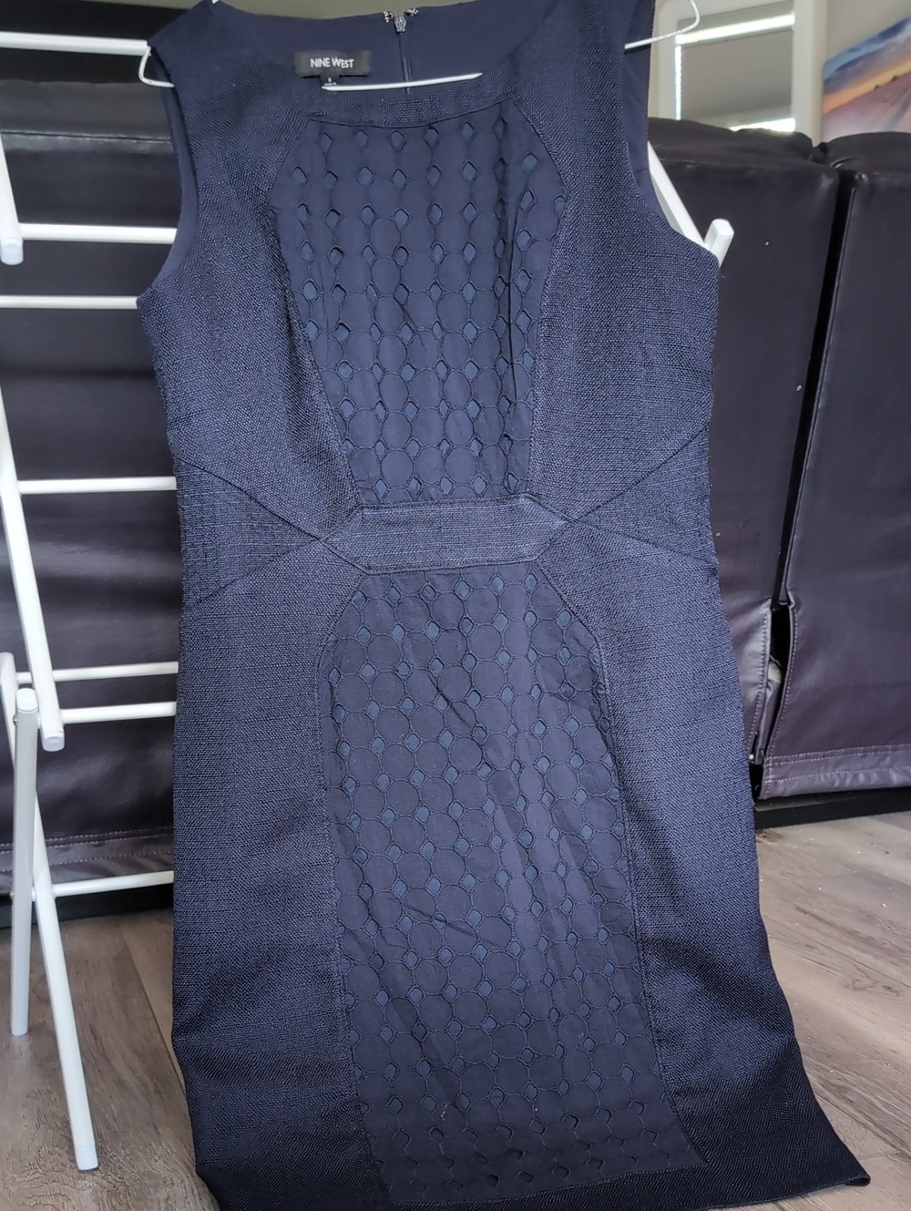 Nine West Navy Textured Sleeveless Sheath Dress